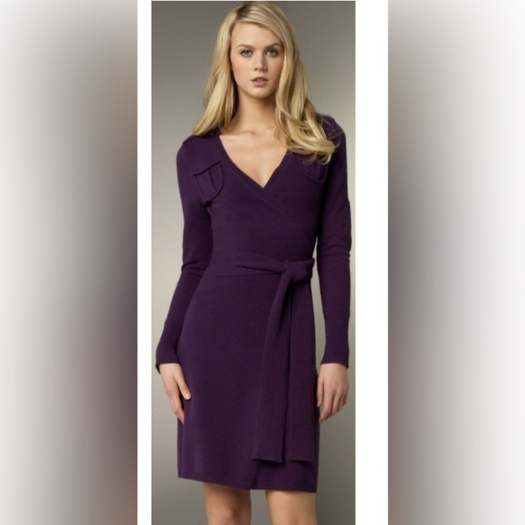 DVF Diane Von Furstenberg Grodnica Wool Cashmere Blend Wrap Dress Purple Sz S - Picture 1 of 9